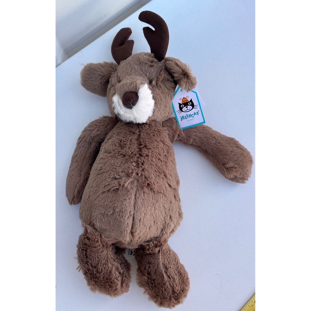 Jellycat Medium Bashful Reindeer Plush Stuffed Animal Brown BAS3R NWT 12"